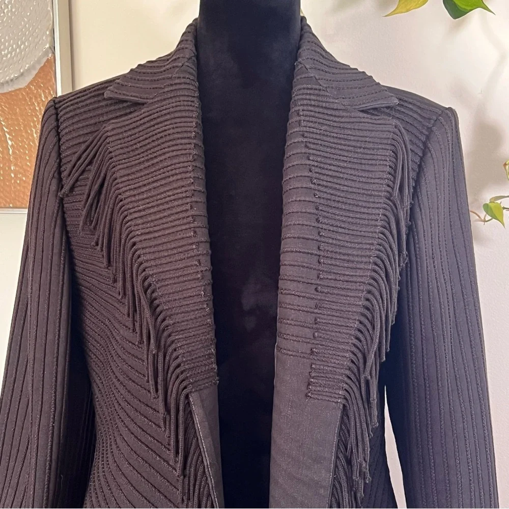Vintage Company by Ellen Tracy Women’s Black Fringed Jacket/Blazer Size 12 - Picture 2 of 9